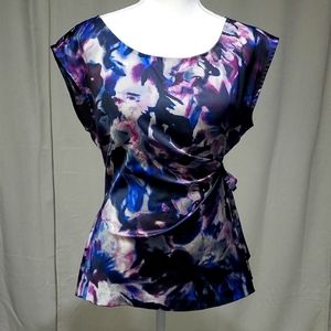 Silky faux wrap top w/ tie